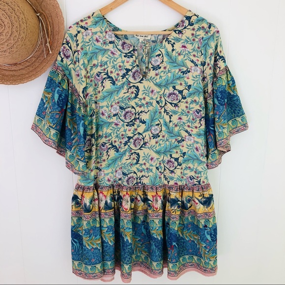 For Love Bell Colorful Peacock Floral Short Sleeve Blouse Women’s Size Large - Picture 3 of 14